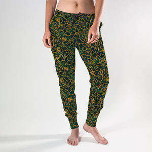 Golden Shiny Foil Floral Paisley <span class=keywords><strong>Flores</strong></span> Tulipanes Hojas Active Outdoor Slim Fit Deportes Poliéster Pantalones de chándal Jogger Pantalones - Product Image 3