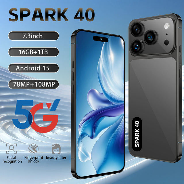 Hot Sales SPARK 40 Large Screen 5G Smartphone Deca Core CDMA LTE Dual SIM 16GB+1TB Android15 Phone Quick Unlock Multi-tasking