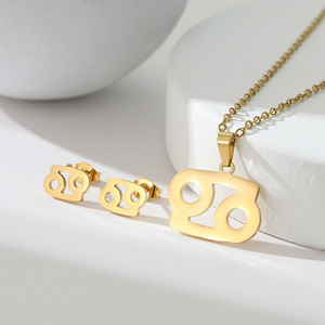 Conjunto <span class=keywords><strong>de</strong></span> collares y pendientes con signo del zodiaco barato, conjunto <span class=keywords><strong>de</strong></span> joyería impermeable <span class=keywords><strong>de</strong></span> acero inoxidable chapado en oro <span class=keywords><strong>de</strong></span> 18K para mujer - Product Image 6