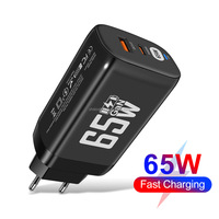 Chargeur GaN 65W, chargeur rapide PD, chargeur mural USB C, bloc de charge à 2 ports, adaptateur de voyage pour iPhone 16/17, charge rapide universelle