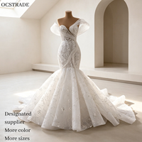 Robe de mariée sirène Ocstrade à épaules dénudées, avec appliques en dentelle perlée et longue traîne, robes de mariée sur mesure de luxe pour femmes