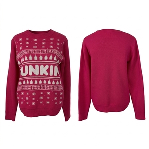 <span class=keywords><strong>Pull</strong></span> <span class=keywords><strong>de</strong></span> Noël magenta à col rond, jacquard avec lettrage Dunkin, motif flocon <span class=keywords><strong>de</strong></span> neige et sapin, tricot d'hiver pour les fêtes - Product Image 4