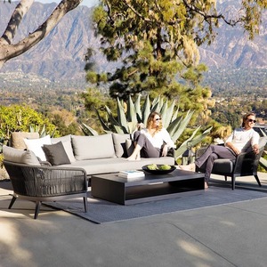 Conjunto de sofá de ratán en forma de L para jardín exterior, con estructura de aleación de aluminio, ratán de polietileno resistente a los rayos UV e impermeable, para patio de villa. - Product Image 4