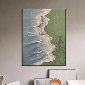 Cuadro Abstracto de Naturaleza Muerta en Acrílico, Hecho a Mano, Lienzo Azul, Ola de Mar Grande, Playa, Arte Mural Texturizado en 3D, Diseño de Interiores - Product Image 6