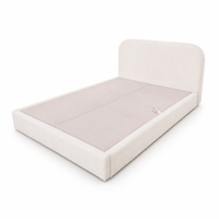 Lit plateforme moderne avec rangement sous le lit, revêtement en tissu beige, plateforme relevable hydraulique pour chambre à coucher