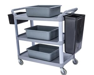Chariot de service utilitaire en plastique à 3 niveaux Baiyun Hotel, chariot de service alimentaire commercial pour restaurant, chariot de service gris/noir - Product Image 4