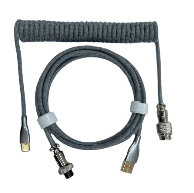 OEM Custom Braid USB Type C GX12 Coiled Mechanical Keyboard Cable With Aviator Connector