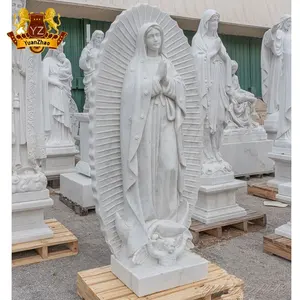 Religiöse Kirchen-Dekoration handgeschnitztes weißes Marmor-Virgin Mary-Skulptur in Lebensgröße Marmor-Statue der Dame von Guadalupe