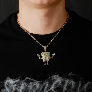 Bijoux pour enfants Hiphop Zircon Cartoon Sponge <span class=keywords><strong>Baby</strong></span> Character <span class=keywords><strong>Necklace</strong></span> - Product Image 4