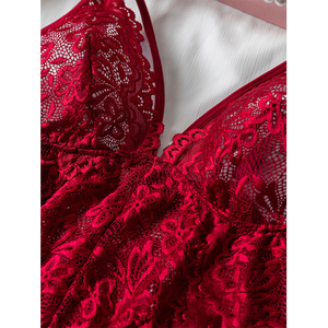工厂热销夏季性感内衣女式网纱睡衣红色蕾丝刺绣睡衣 - Product Image 4