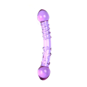Masajeador de Pene de Cristal Morado y Rosa, Tapón Anal de Cristal con Cabeza para Adultos - Product Image 6