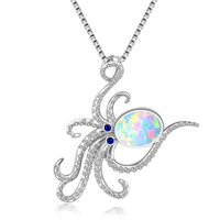 Vente flash - Collier pendentif pieuvre en argent sterling 925 avec opale bleue pour femmes - Bijoux d'été