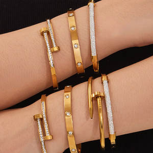 Bracelet et jonc en acier inoxydable 316L anti-ternissement et résistant à l'eau, plaqué or 14K 18K, bracelets de créateur pour femmes - Product Image 3
