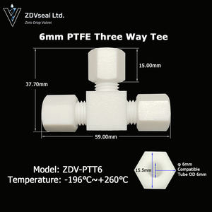 물 공급을 위한 ZDVseal 티 플라스틱 PTFE 파이프 피팅 1/4 "식품 및 화학 산업을 위한 동일 <span class=keywords><strong>T</strong></span> 조인트 - Product Image 5