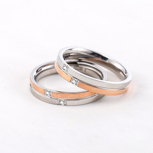 Couple <b>Rings</b> <b>Titanium</b> Steel Rose Gold Diamond Channel Setting Wedding Unisex Geometric Jewelry - Product Image 2