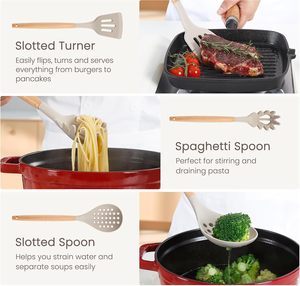 Tay Cầm Bằng Gỗ Đồ Nấu Nướng Set Silicone Đồ Dùng Nhà Bếp Bộ Không Dính Đồ Nấu Nướng Đồ Dùng Nấu Ăn Xẻng Muỗng Cho Nhà - Product Image 4