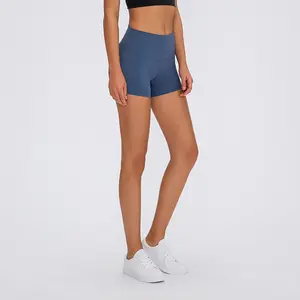 高腰尼龙氨纶健身跑步短裤松紧腰速干适合女性黑色瑜伽运动短裤