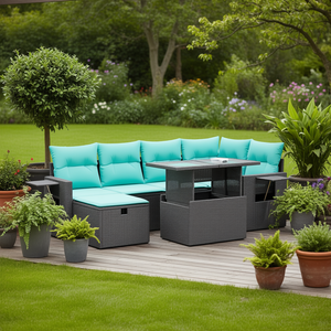 Juego de sofás de patio de ratán sintético gris de 7 piezas con cojines, muebles de jardín para exteriores - Product Image 2