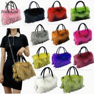 Women's Casual Tote <b>Bag</b> Square Plush Fluffy Faux Fur Handbag with National Style Polyester Lining <b>String</b> Closure up 1L Capacity - Product Image 2