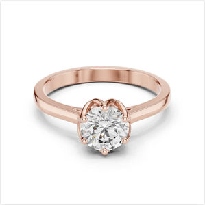 Anillo sofisticado de diamantes de oro brillante con diseño de tulipán de seis puntas para Joyería Fina elegante de la India - Product Image 1