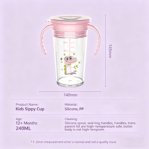 <span class=keywords><strong>Gobelet</strong></span> d'apprentissage pour bébé avec poignée, sans BPA, en PP, <span class=keywords><strong>360</strong></span>°, anti-fuite, anti-étouffement, avec logo personnalisé - Product Image 2