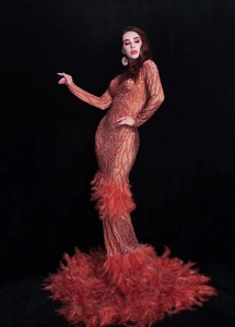 Novance 2022 nuovi arrivi all'ingrosso diamante cristallo piuma abito da sposa Plus Size manica lunga oro abiti Largos Para Mujer - Product Image 2