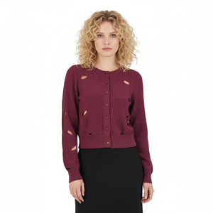 Suéter de Punto Personalizado para Mujer, MOQ Bajo, Manga Larga, Cuello Redondo, Color Sólido, Botones Decorativos, Cárdigan de Punto - Product Image 2