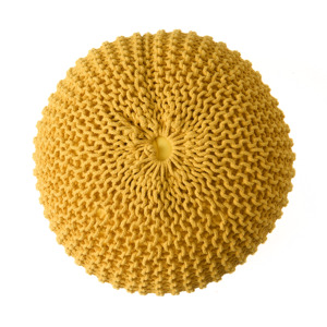 Pouf rond en coton tricoté jaune de 30 pouces de diamètre, pouf de sol, décoration de salon - Product Image 2