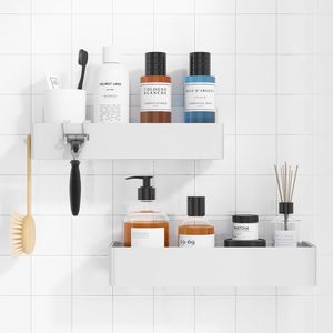 Bathroom <b>Shelf</b> Set <b>Wall</b> Mounted 50X30CM Rectangular Two Tier Storage Rack For Toilet Supplies Draining Ventilated - Product Image 2