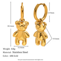 Élégant nouveau or en acier inoxydable ours charme boucles d'oreilles pour les femmes mignon doux bijoux de mode