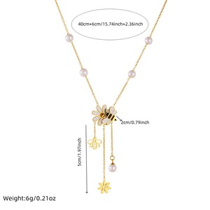 Cartoon Bee Flower Pearl Pendant Tassel Chain Necklace Fashion Jewelry Gift For Women Zinc Alloy N3547 - Product Image 4