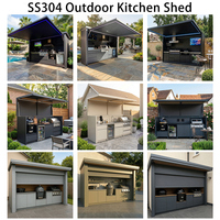 Cuisine extérieure multifonctionnelle personnalisée avec abri, barbecue, hangar en métal imperméable, armoires de cuisine en acier inoxydable