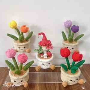 Factory Crochet Crochet Succulent Potted Plant Handmade Soft Lightweight Modern Crochet Knitted Car Office Home <b>Decorations</b> - Product Image 3