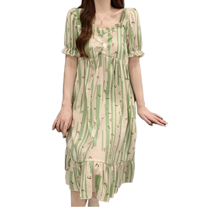 Summer New Fashion Casual Elegant Breathable Princess Foam Sweet Full Length Women's Detachable Chest Nightgown Floral Pattern - Product Image 1