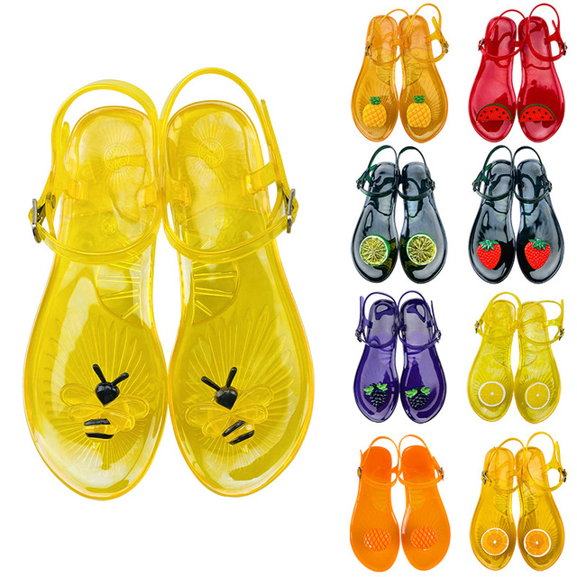Sandals Round Head Foreign Trade New Jelly Sandals Women's Non slip Soft Bottom PVC Beach Sandals Lemon