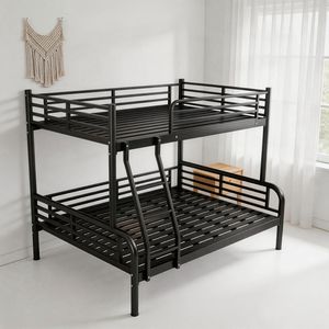 Lit superposé moderne en acier insonorisé, style industriel, lit double en métal noir pour appartement et auberge - Product Image 1