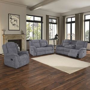 Juego de Sofás Reclinables Modernos para el Hogar, Muy Popular, en Cuero Sintético y Tela de Microfibra con Funciones Especiales para Sala de Estar - Product Image 1