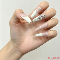 Faux Ongles Réutilisables en Gros, Personnalisés, Style French Manucure Longue Cercueil, à Coller, avec Strass, en ABS, OEM ODM, Marque Privée