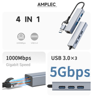 AMPLEC Adaptateur USB 3.0 vers Ethernet 3 ports USB Hub10/100/1000 Gigabit Ethernet pour Windows, Mac, Surface Pro et ordinateurs portables
