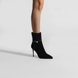 <span class=keywords><strong>Bottines</strong></span> à talon aiguille à bout pointu pour femmes, chaussures en daim avec sangle à boucle pour les soirées, les rendez-vous galants et les trajets professionnels - Product Image 2