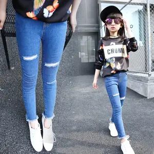 Детские брюки в стиле хип-хоп, синие джинсы, леггинсы для девочек