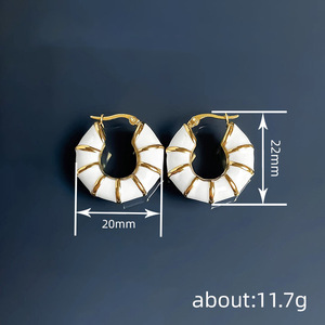 Orecchini a Cerchio Geometrici in Bambù Smaltato per Donne, Gioielli di Moda Delicati a Forma di Poligono - Product Image 4