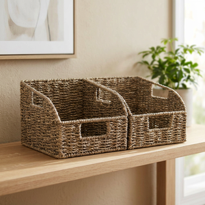 Cesta de Almacenamiento Tejida Rectangular, Hecha a Mano, de Mimbre, Estilo Rústico, 50x40x30cm, Organizador para Sala de Estar - Product Image 3