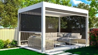 Pergola moderne en aluminium imperméable avec toit à lames motorisées, gazebo de jardin
