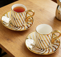 Ensemble de tasses à café de luxe 90MI, nouveau design, 6 pièces, noir et or marbré, en céramique, avec logo personnalisé, tasses à café et soucoupes avec coffret cadeau