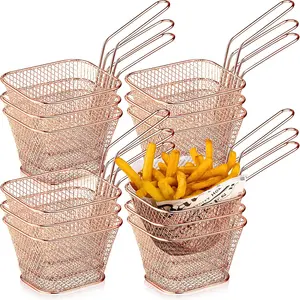 Mini paniers à frites carrés, filet de panier à frites de 4 pouces, paniers de présentation des aliments support de frites chromé pour la cuisine