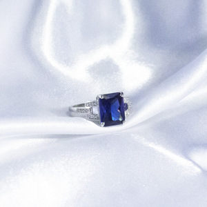 Rectangular Blue Zircon Women Ring Minimalist Banquet Daily Hand Jewelry - Product Image 6