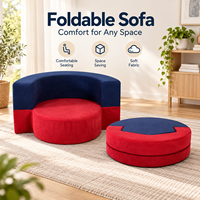 Pouf Ottoman 2-en-1 Pliable Gain de Place Rond en Tissu Coloré Rembourré Éponge avec Housse Zippée