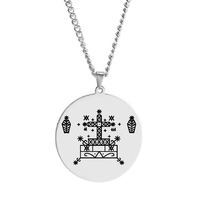 HLSS120-139 Collier Pendentif en Acier Inoxydable Couleur Argent avec Symboles Veve Vaudou, Sigil, Charme, Amulette et Talisman Vodou Lwa Loa