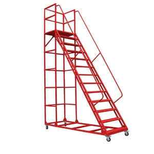 Modern 1m-4m Custom Length Steel Bookstore Mobile Cart Platform Warehouse Climbing Ladder Armrests Safety Feature Folding